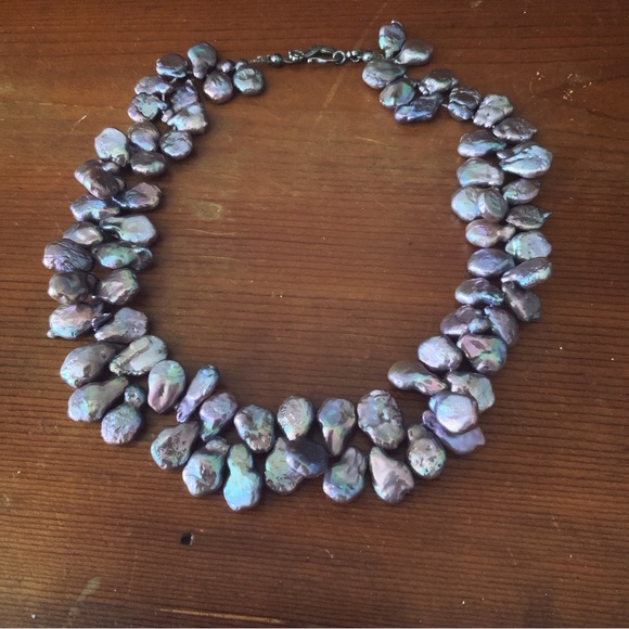 Rachels Rocks Jewelry - Peacock Purple Baroque Pearl Short Chunky Necklace Iridescent OOAK Rare Tahitian